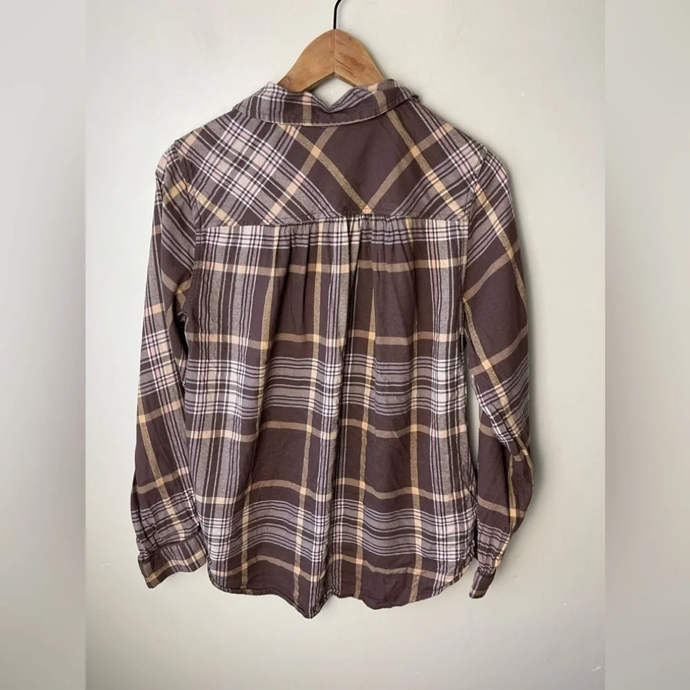Aerie neutral brown plaid lightweight oversized relaxed fit flannel small - Picture 2 of 9